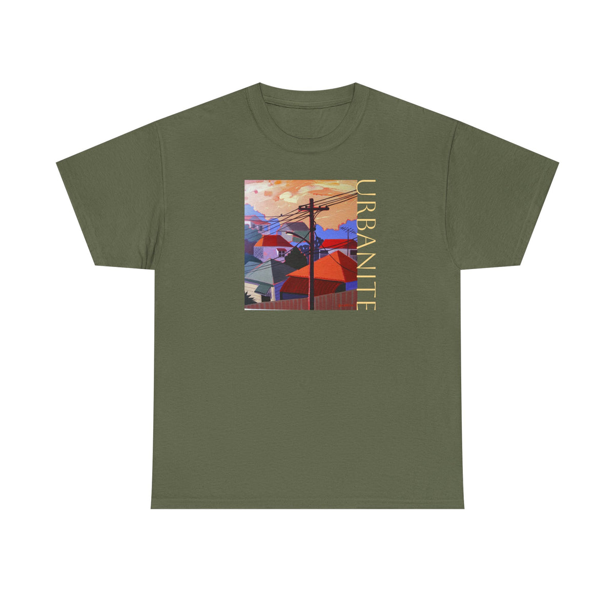Urbanite Art print of old Queenslander houses on midweight cotton T shirt