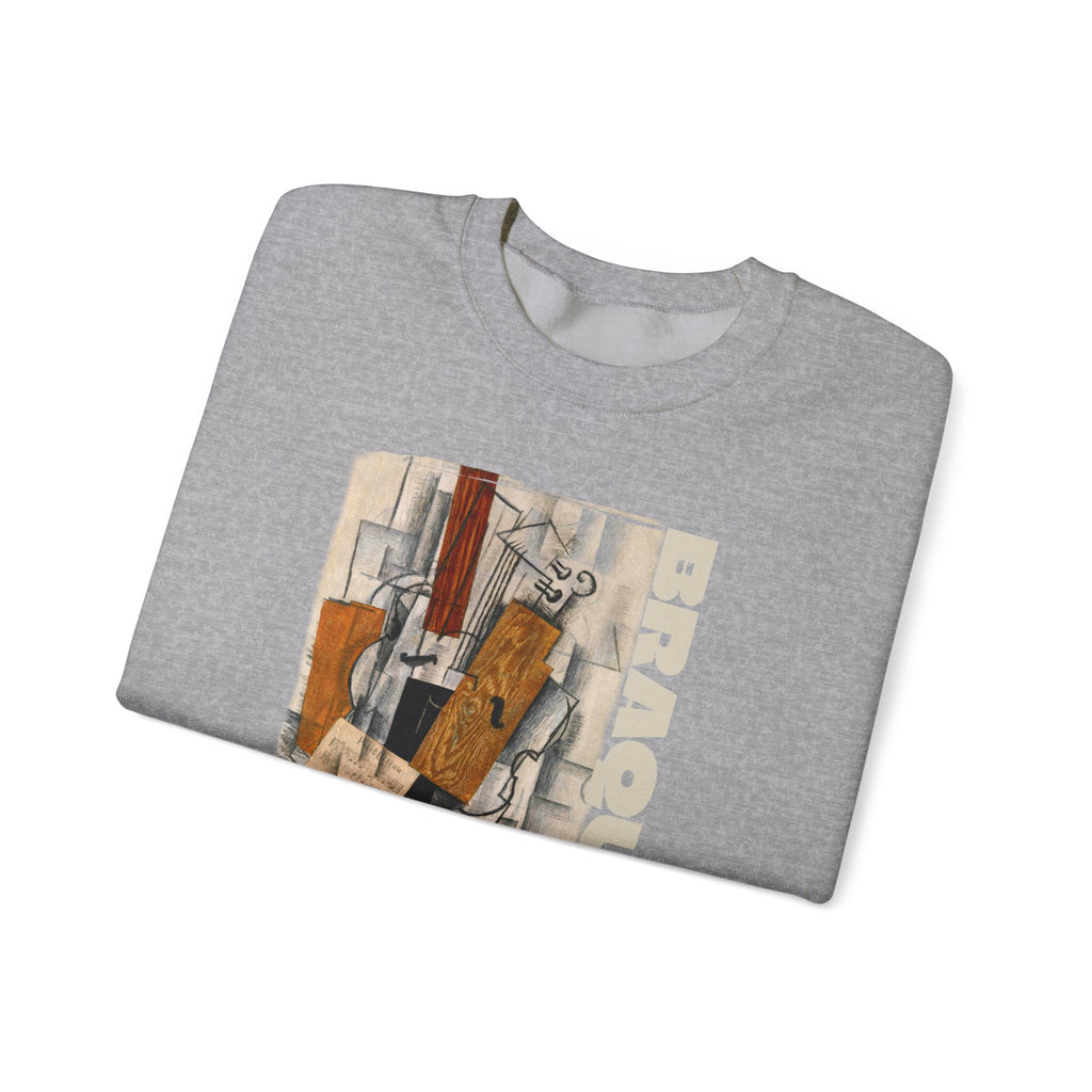 'Braque' Cubist Art print on Crewneck Sweatshirt medium heavy 50/50 cotton poly blend for durability.