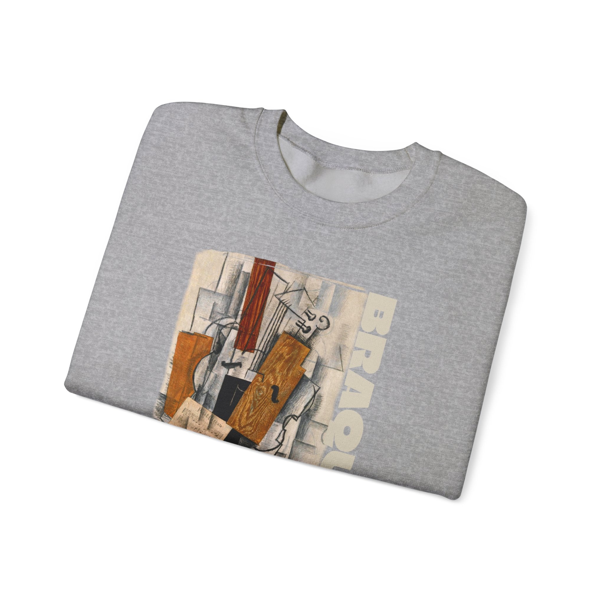 'Braque' Cubist Art print on Crewneck Sweatshirt medium heavy 50/50 cotton poly blend for durability.