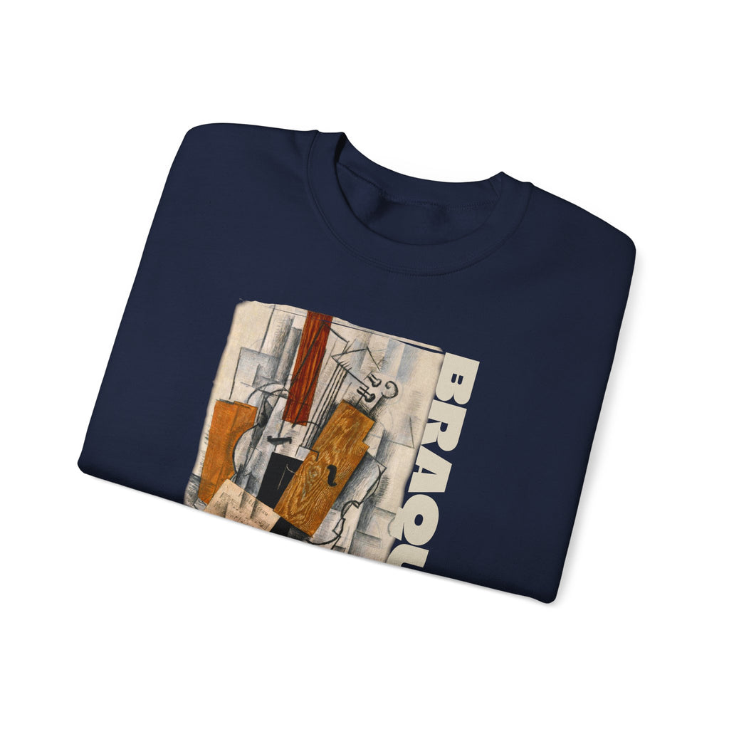 'Braque' Cubist Art print on Crewneck Sweatshirt medium heavy 50/50 cotton poly blend for durability.