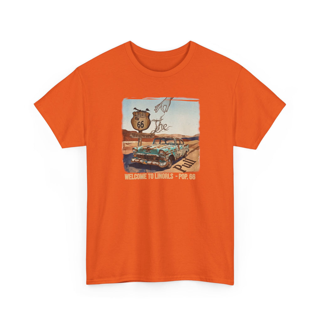 Highway 66 with old car Art print on Unisex Heavy Cotton Tshirt.