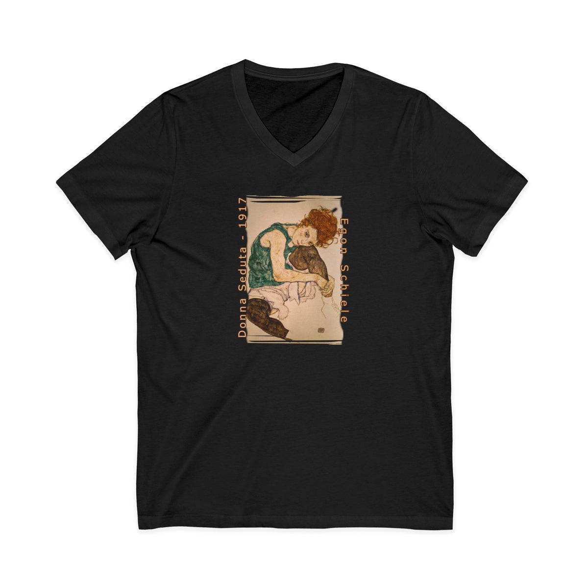'Egon Schiele'  Art print on lightweight 100% cotton V-Neck Tee — A Naughty Girl art print.