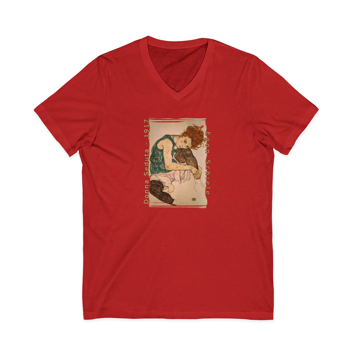 'Egon Schiele'  Art print on lightweight 100% cotton V-Neck Tee — A Naughty Girl art print.