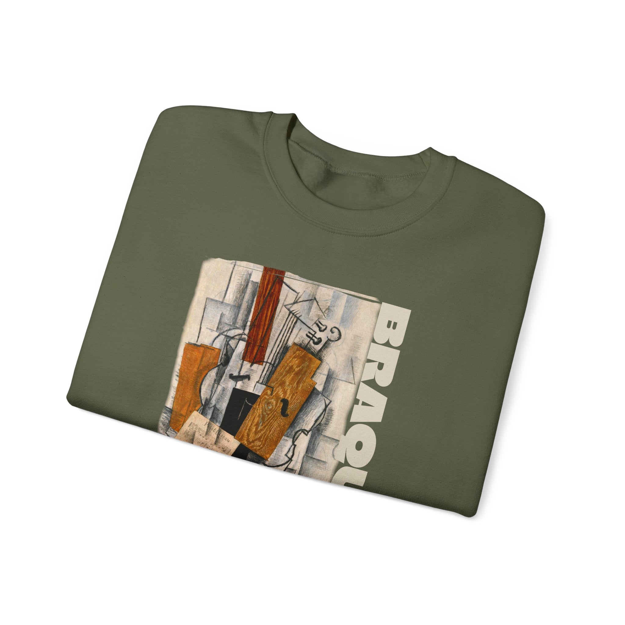 'Braque' Cubist Art print on Crewneck Sweatshirt medium heavy 50/50 cotton poly blend for durability.