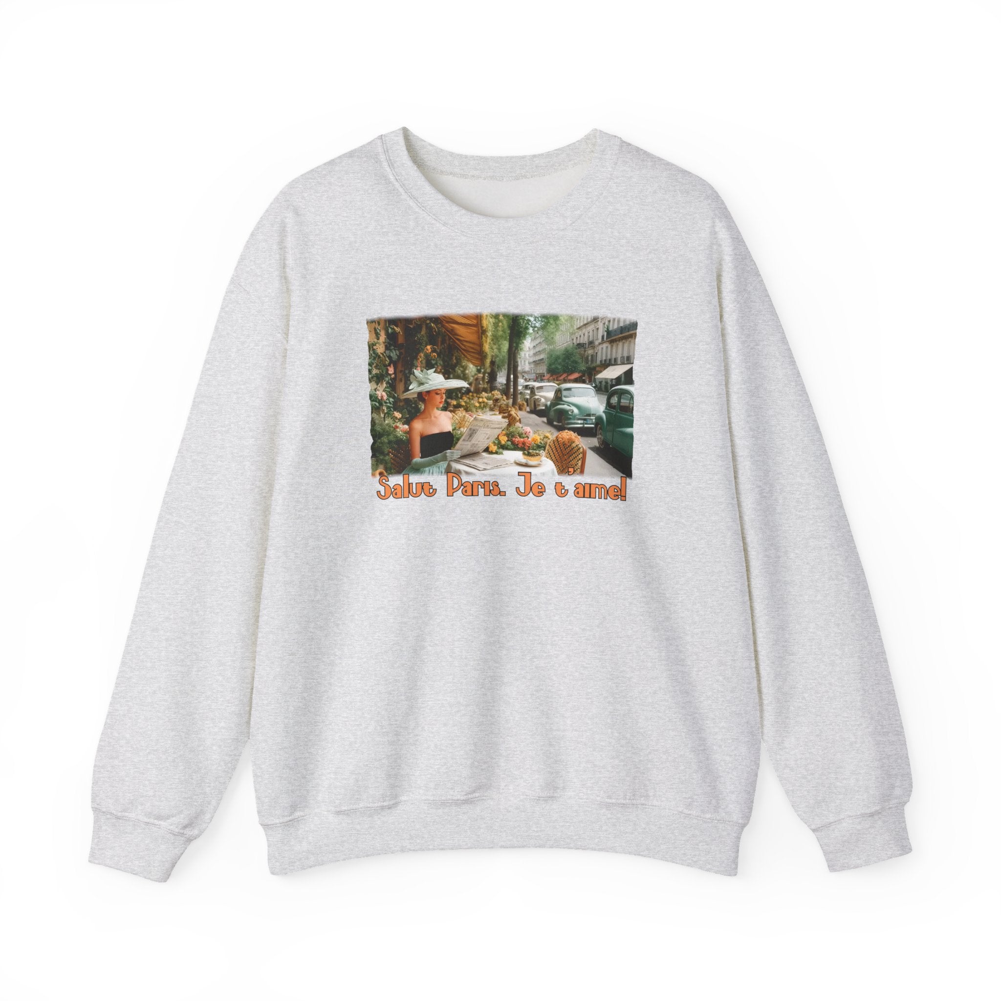Vintage Paris Café Sweatshirt — "Salut Paris. Je t'aime" Retro Art print Crewneck