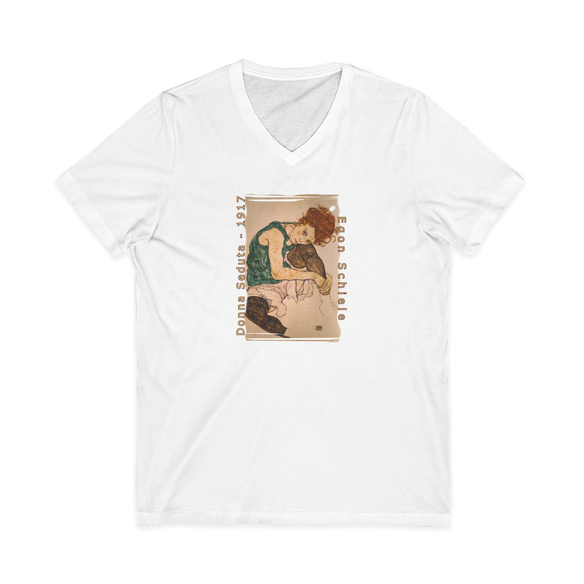 'Egon Schiele'  Art print on lightweight 100% cotton V-Neck Tee — A Naughty Girl art print.