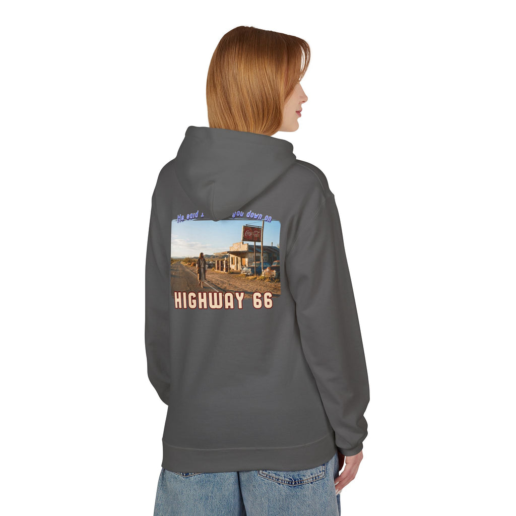 Hoodie — Vintage 'Highway 66' Road Trip on 80?20 cotton blend.