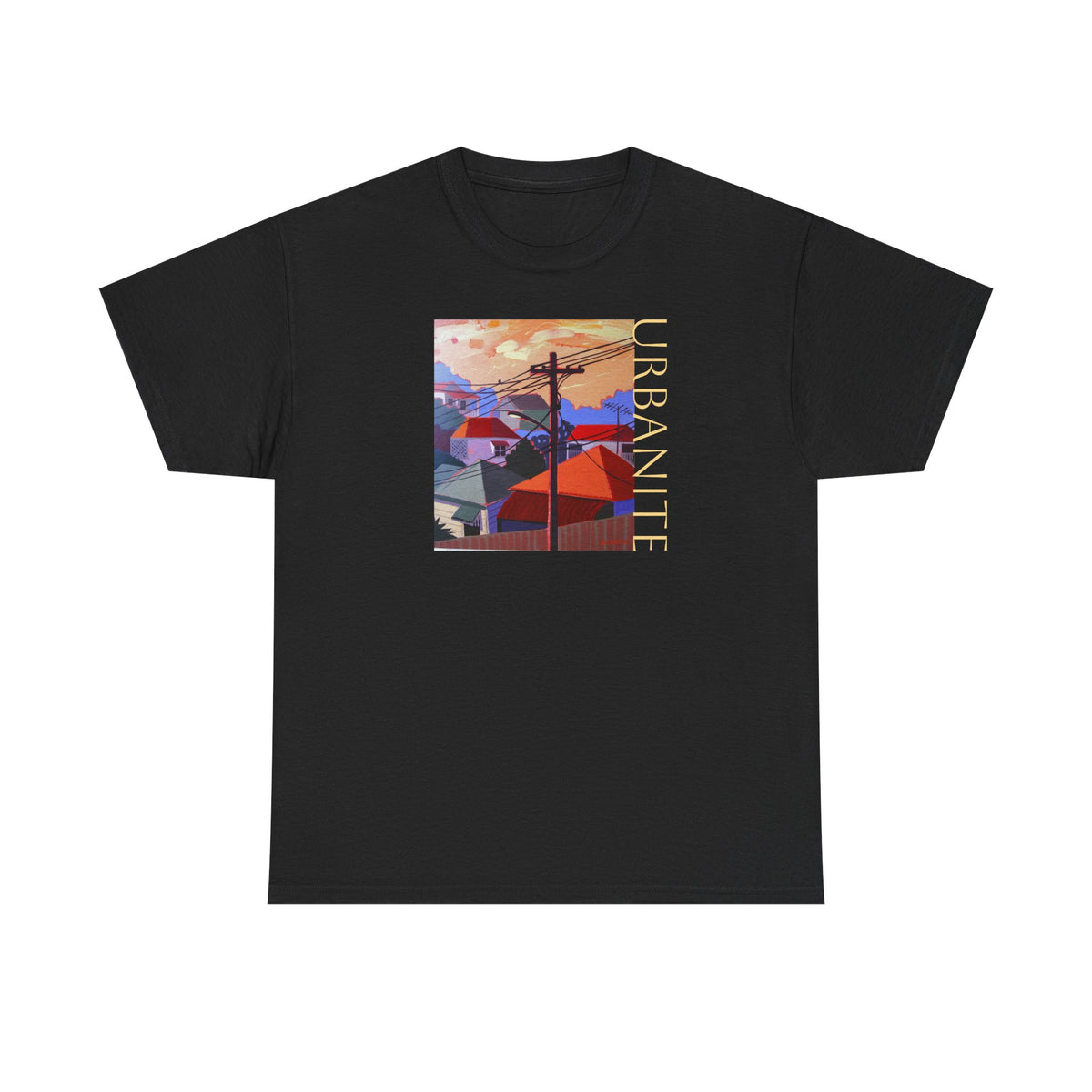 Urbanite Art print of old Queenslander houses on midweight cotton T shirt