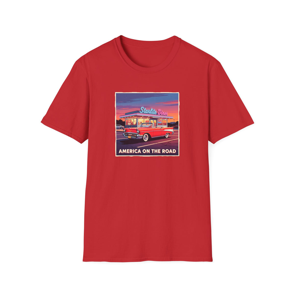 "America on the Road" Vintage Car Tee on 100% lightweight cotton