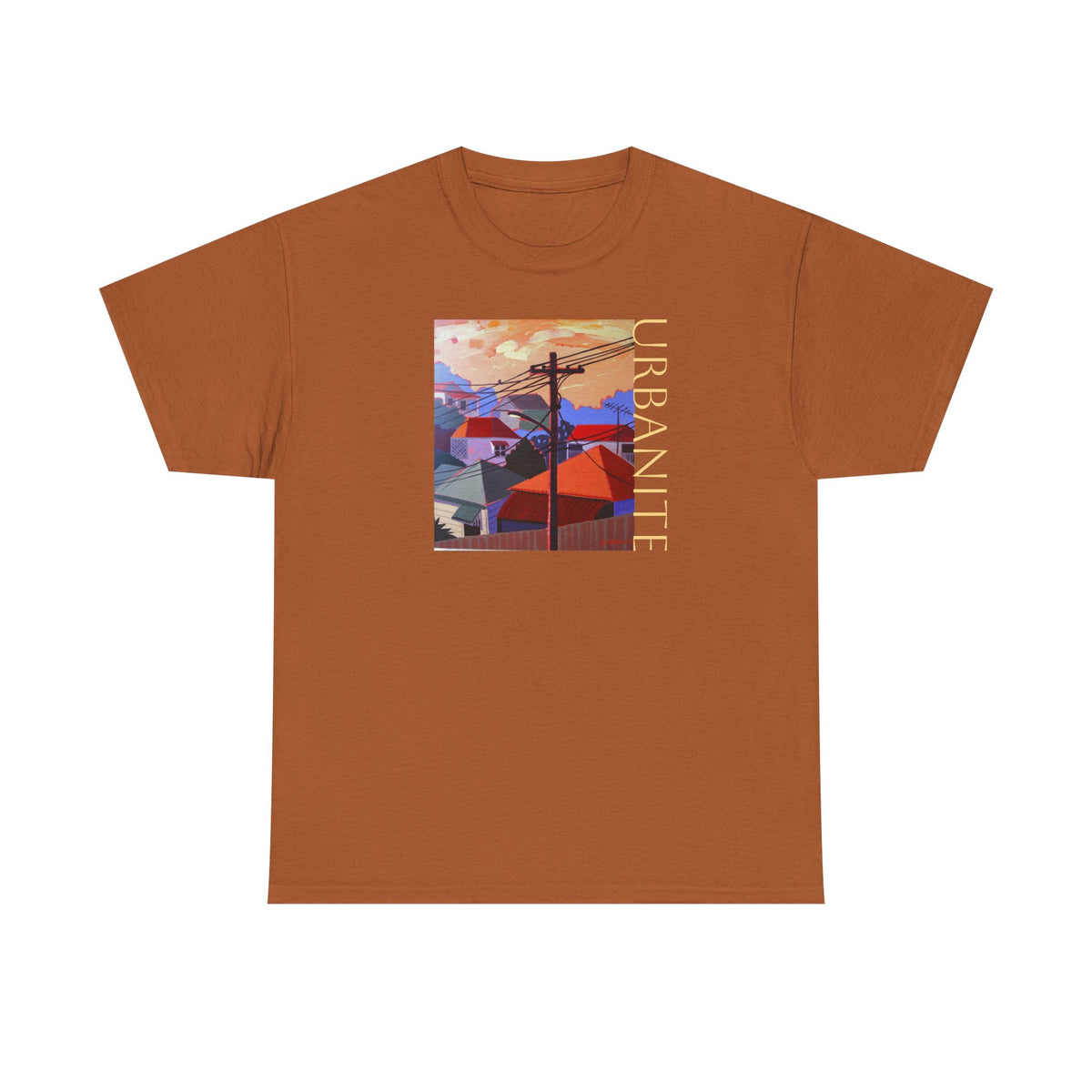 Urbanite Art print of old Queenslander houses on midweight cotton T shirt