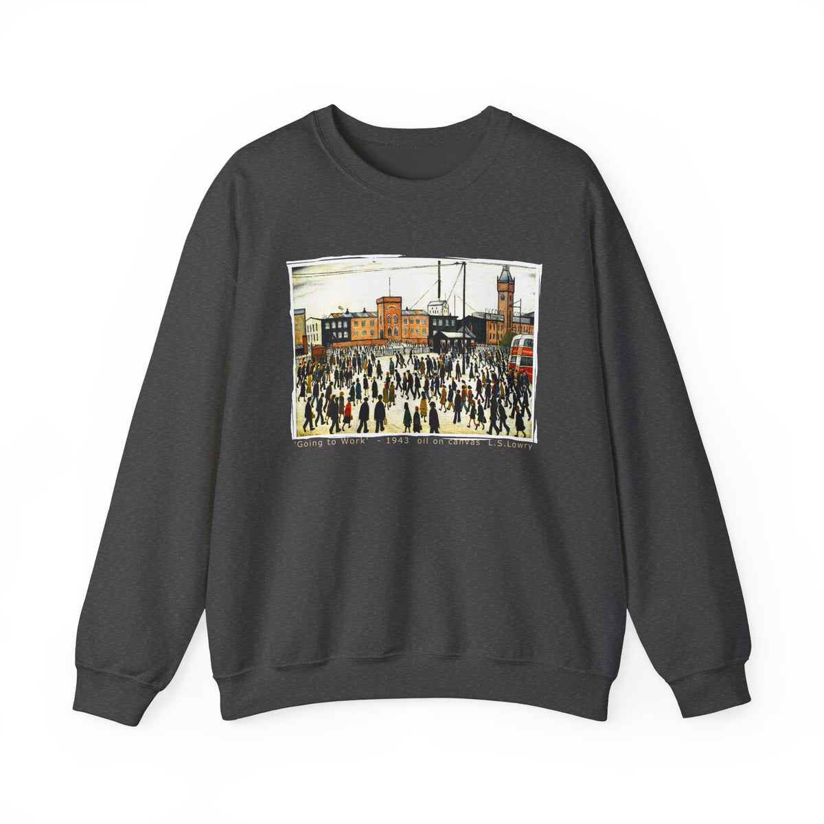 'Going to Work' L S Lowry on medium heavy blend crewneck sweater.