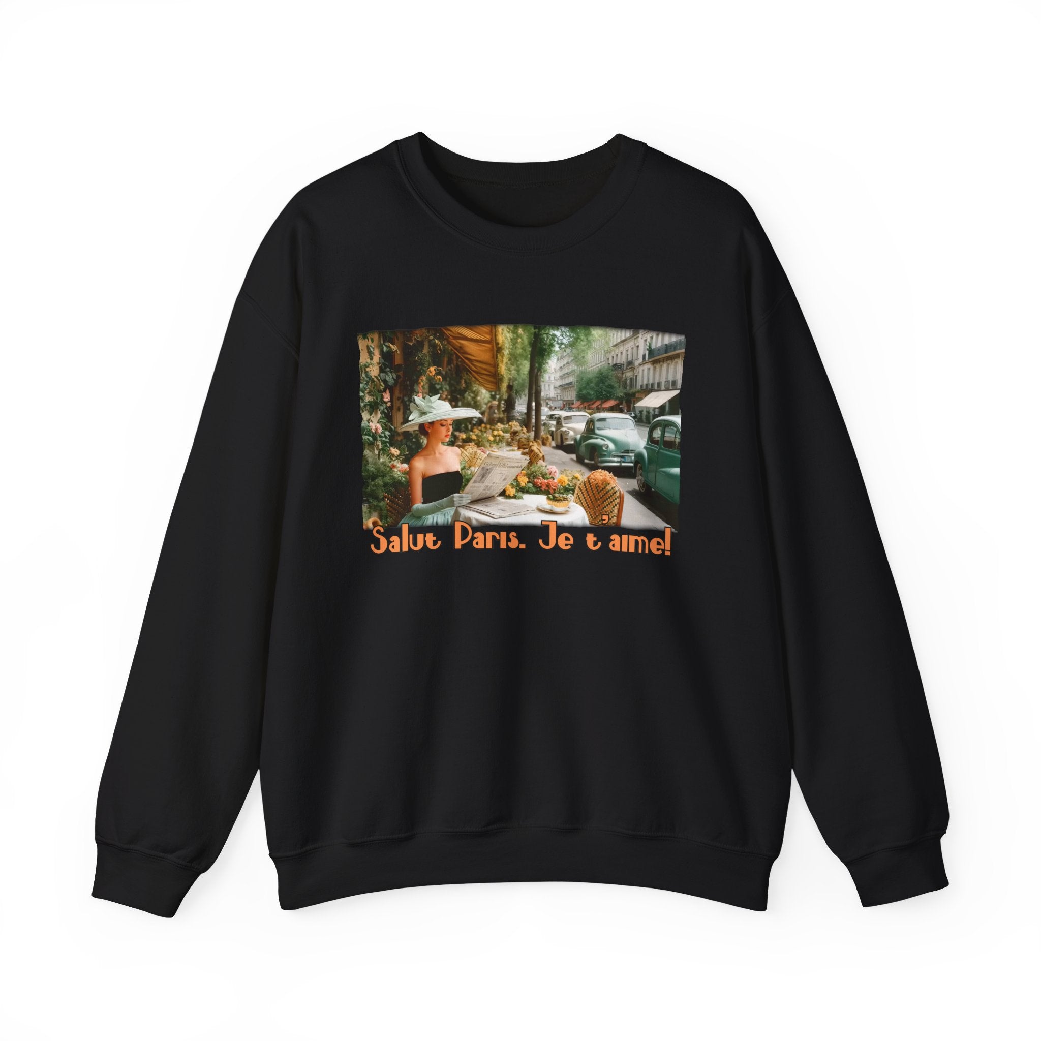 Vintage Paris Café Sweatshirt — "Salut Paris. Je t'aime" Retro Art print Crewneck