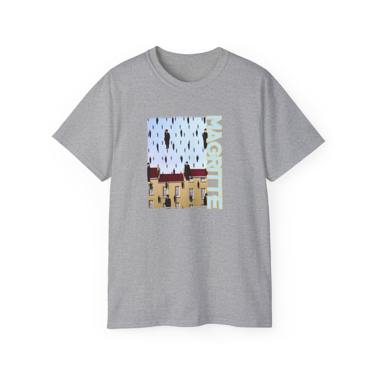 Magritte 'Golconda 1953'  Raining men. Surrealist Art print on  thicker feel soft cotton T shirt.