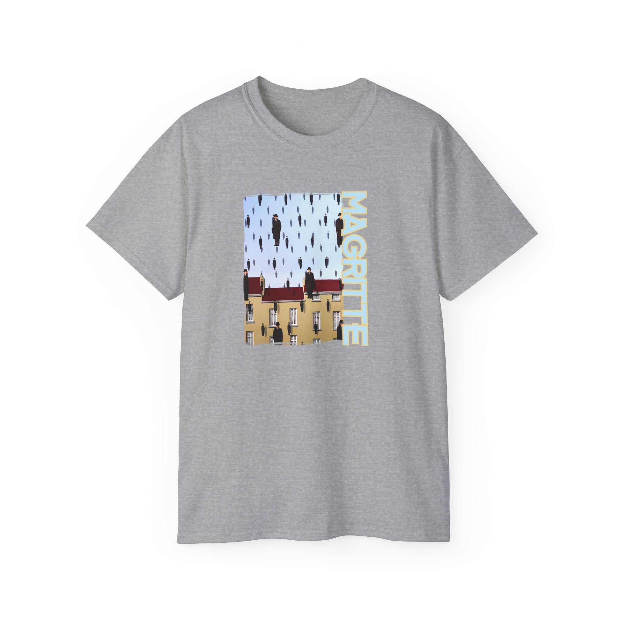 Magritte 'Golconda 1953'  Raining men. Surrealist Art print on  thicker feel soft cotton T shirt.