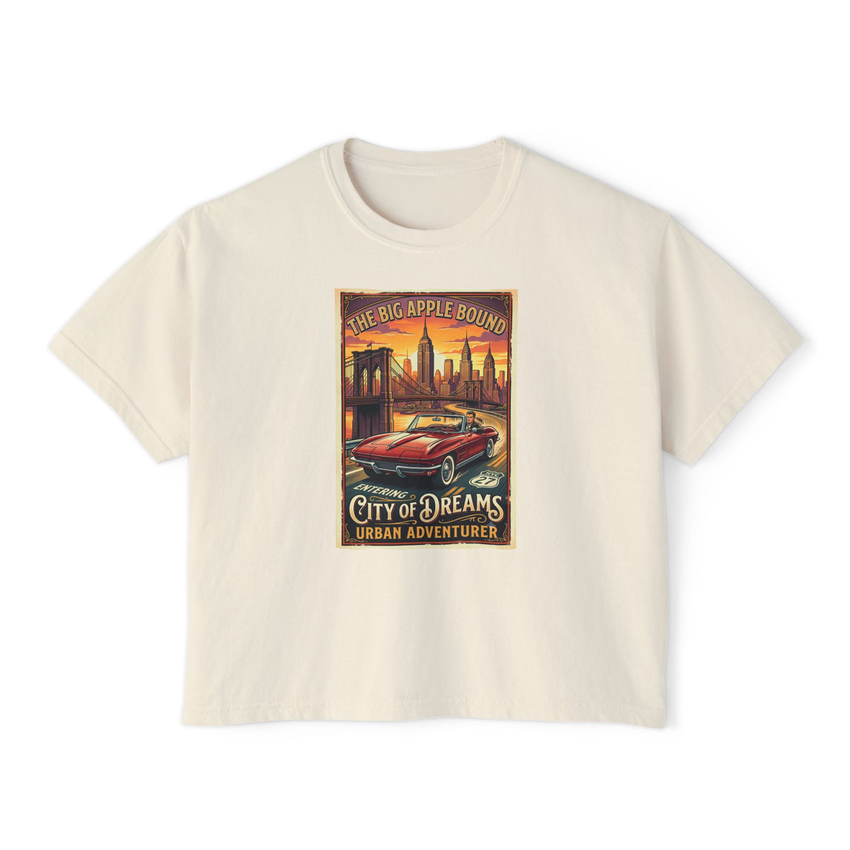 'City of Dreams' Vintage Car Tee — Women's Boxy 100% cotton style T shirt