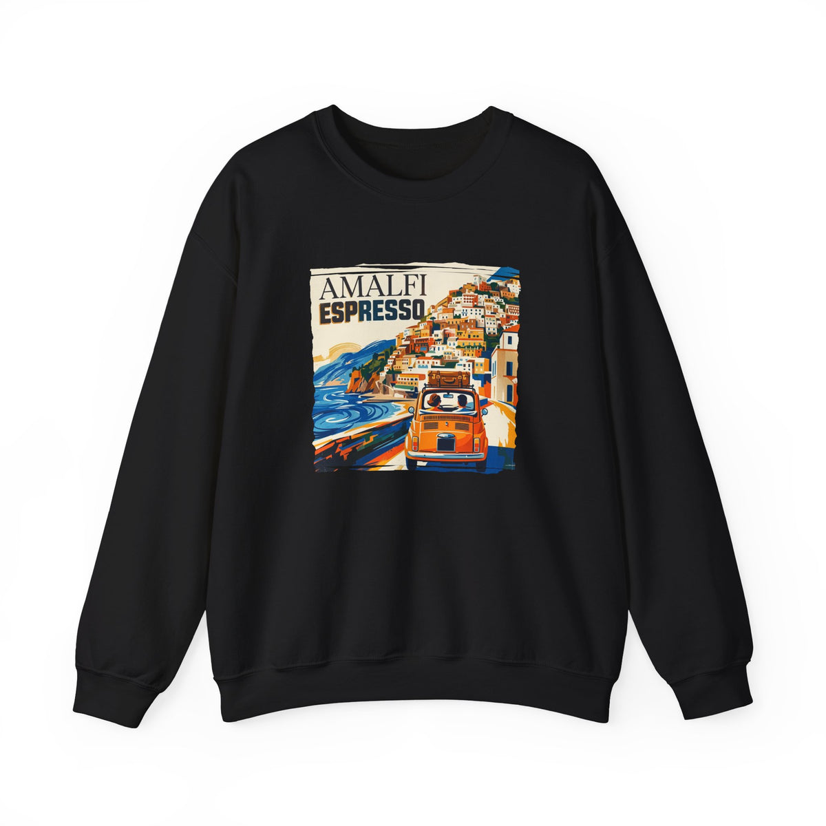 'Amalfi Espresso' pop poster Art print on  Crewneck 50/50 cotton blend Sweatshirt.
