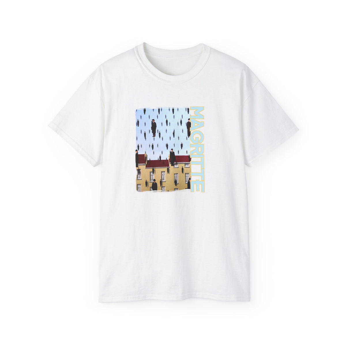 Magritte 'Golconda 1953'  Raining men. Surrealist Art print on  thicker feel soft cotton T shirt.