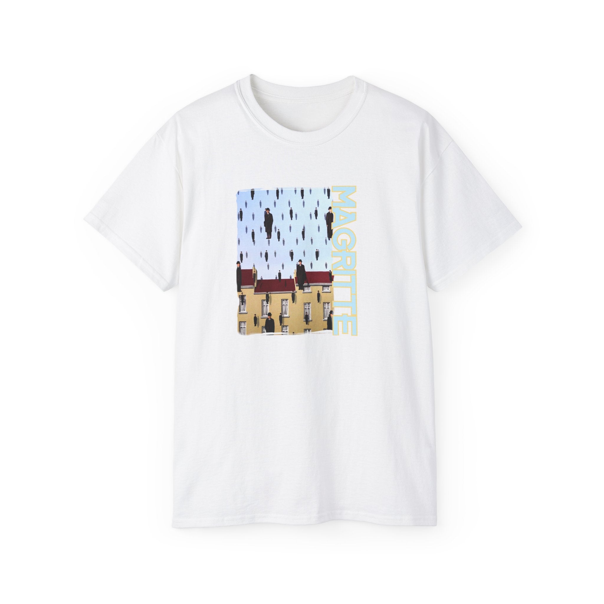 Magritte 'Golconda 1953'  Raining men. Surrealist Art print on  thicker feel soft cotton T shirt.