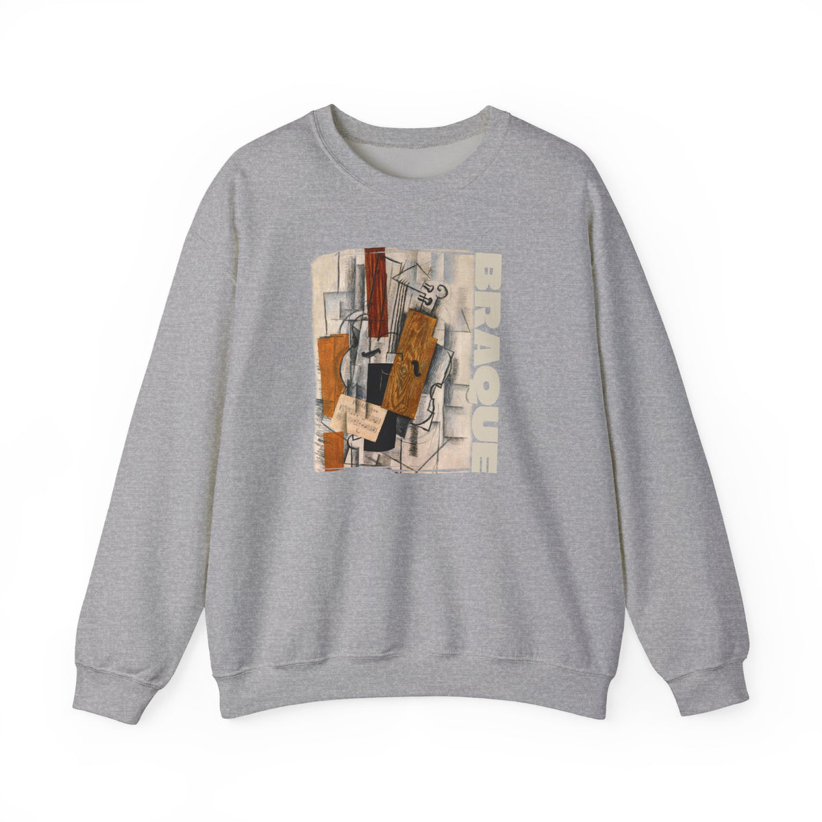'Braque' Cubist Art print on Crewneck Sweatshirt medium heavy 50/50 cotton poly blend for durability.