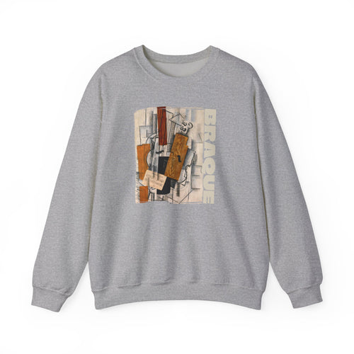 'Braque' Cubist Art print on Crewneck Sweatshirt medium heavy 50/50 cotton poly blend for durability.