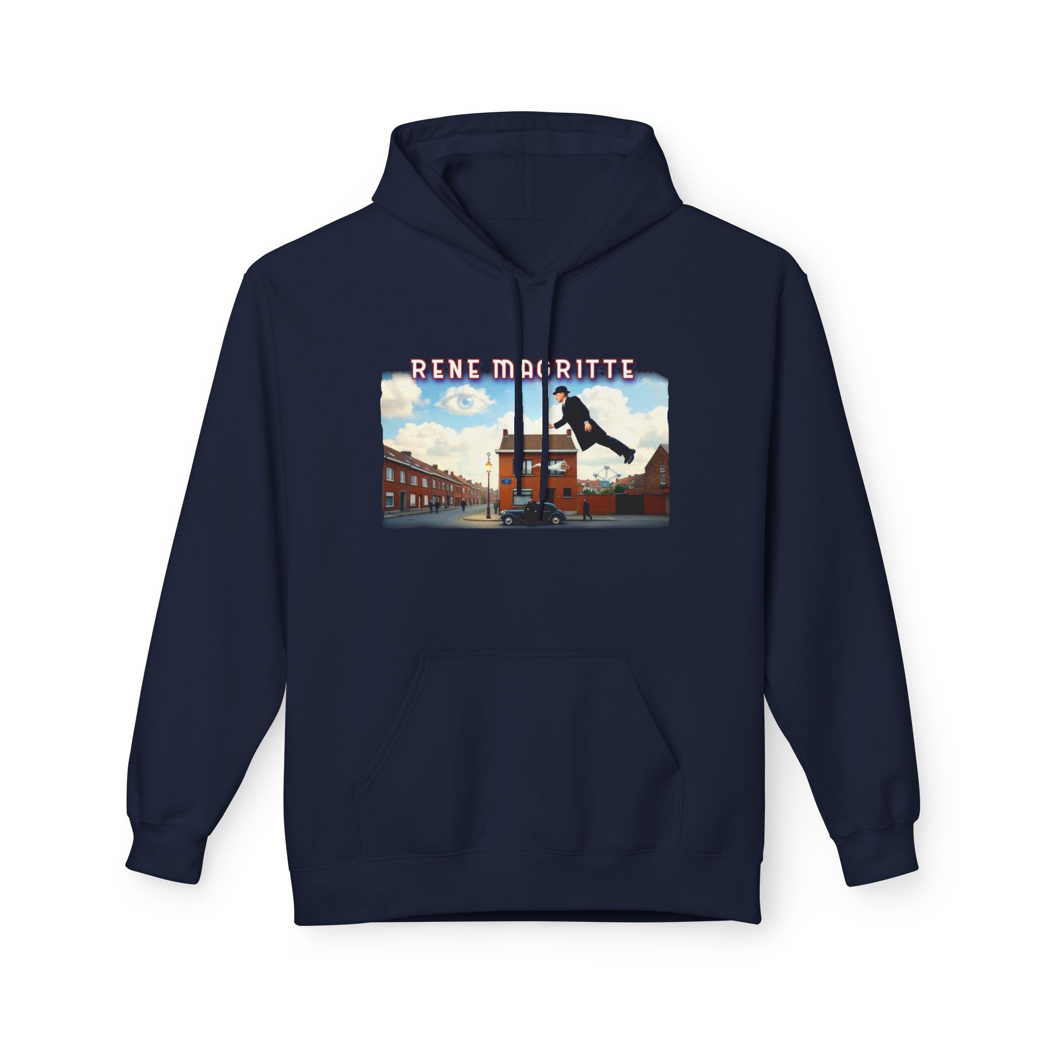 Rene Magritte "Flying Home" surrealist Art print on midweight fleece hoodie.