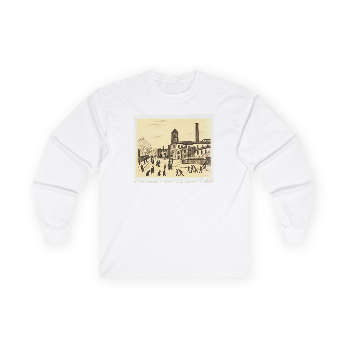 LS Lowry 'A Northern Town' Art print on medium weight soft cotton Long Sleeve T shirt