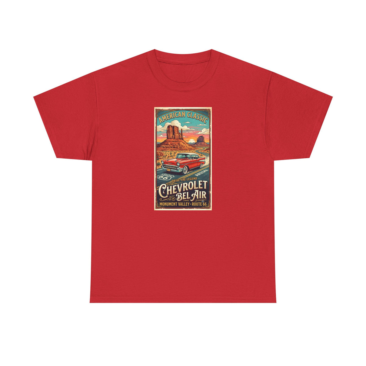 Vintage Chevrolet Bel Air poster Art print on  medium weight 100% cotton T shirt.