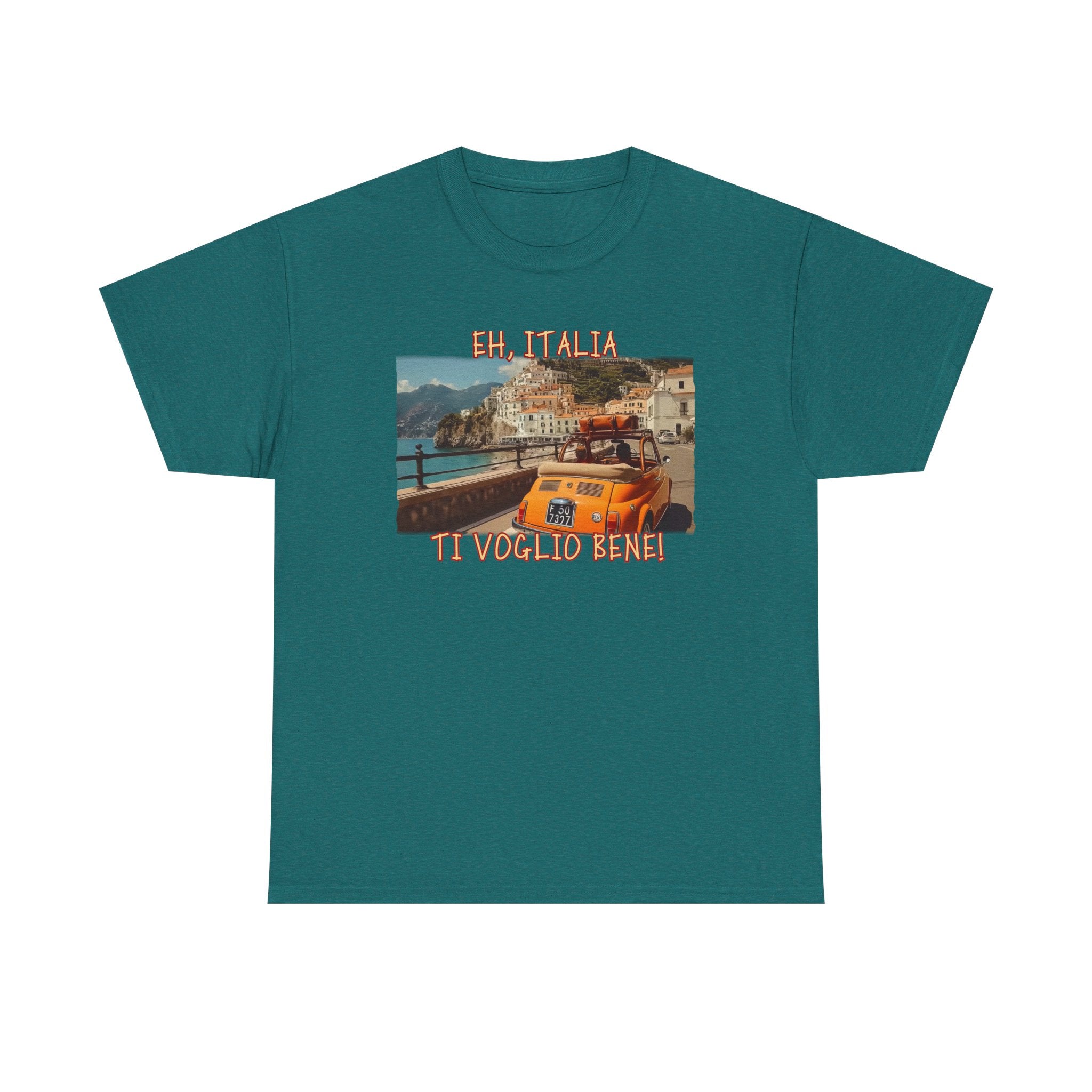 100% cotton medium weight Tee — 'Eh, Italia, Ti Voglio Bene' Art print.