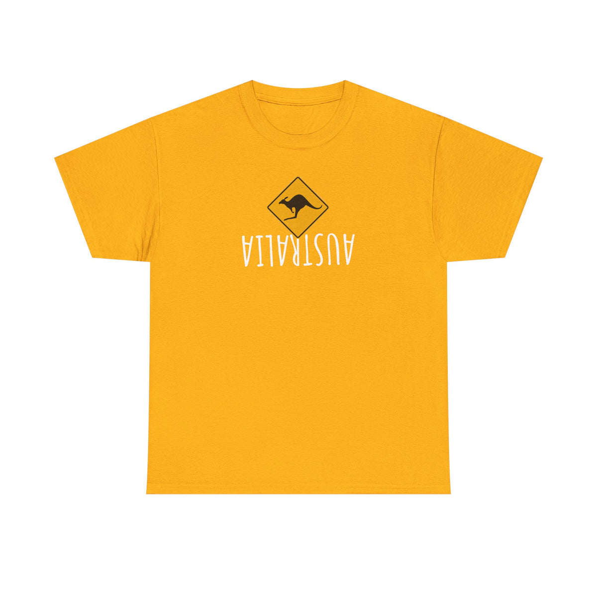 Australian Kangaroo Art Print on100% Heavy Cotton T Shirt with upside down text
