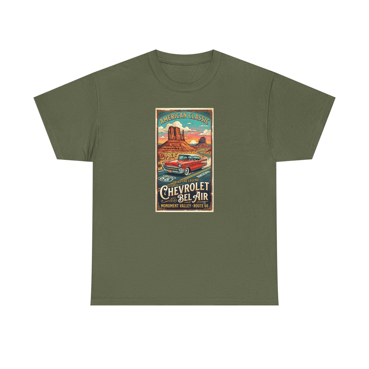 Vintage Chevrolet Bel Air poster Art print on  medium weight 100% cotton T shirt.