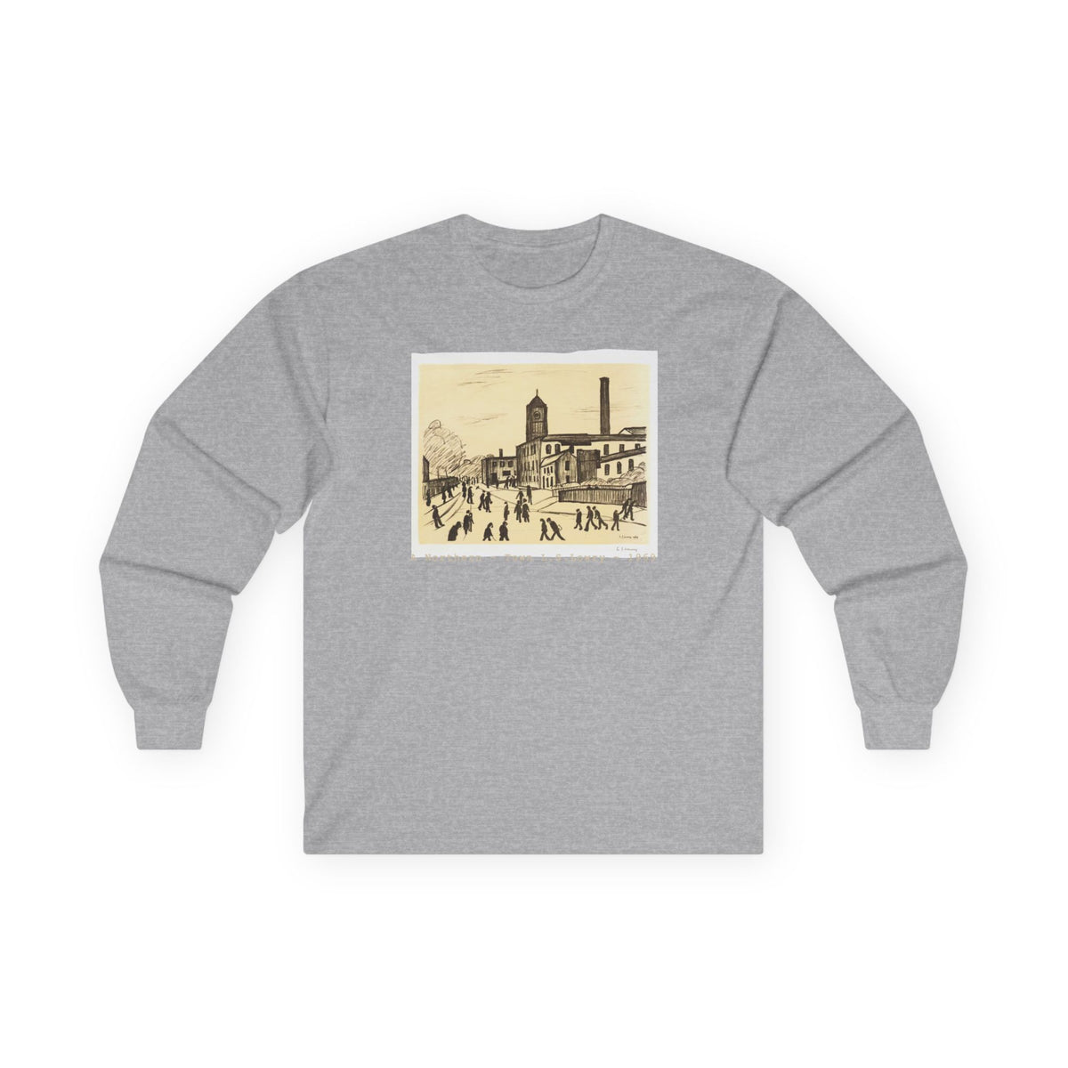 LS Lowry 'A Northern Town' Art print on medium weight soft cotton Long Sleeve T shirt