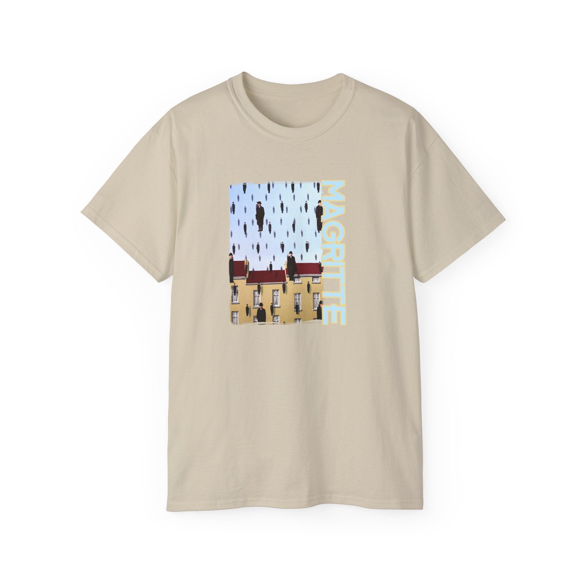 Magritte 'Golconda 1953'  Raining men. Surrealist Art print on  thicker feel soft cotton T shirt.