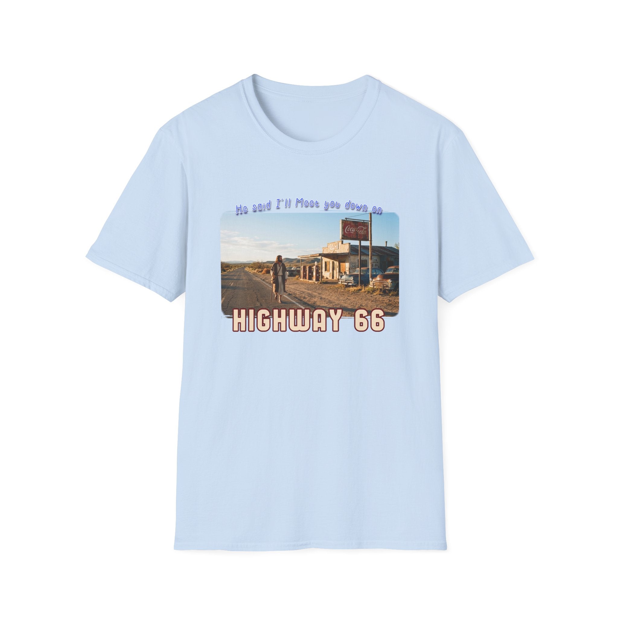 The King on Highway 66 Art print on Lightweight cotton T-Shirt