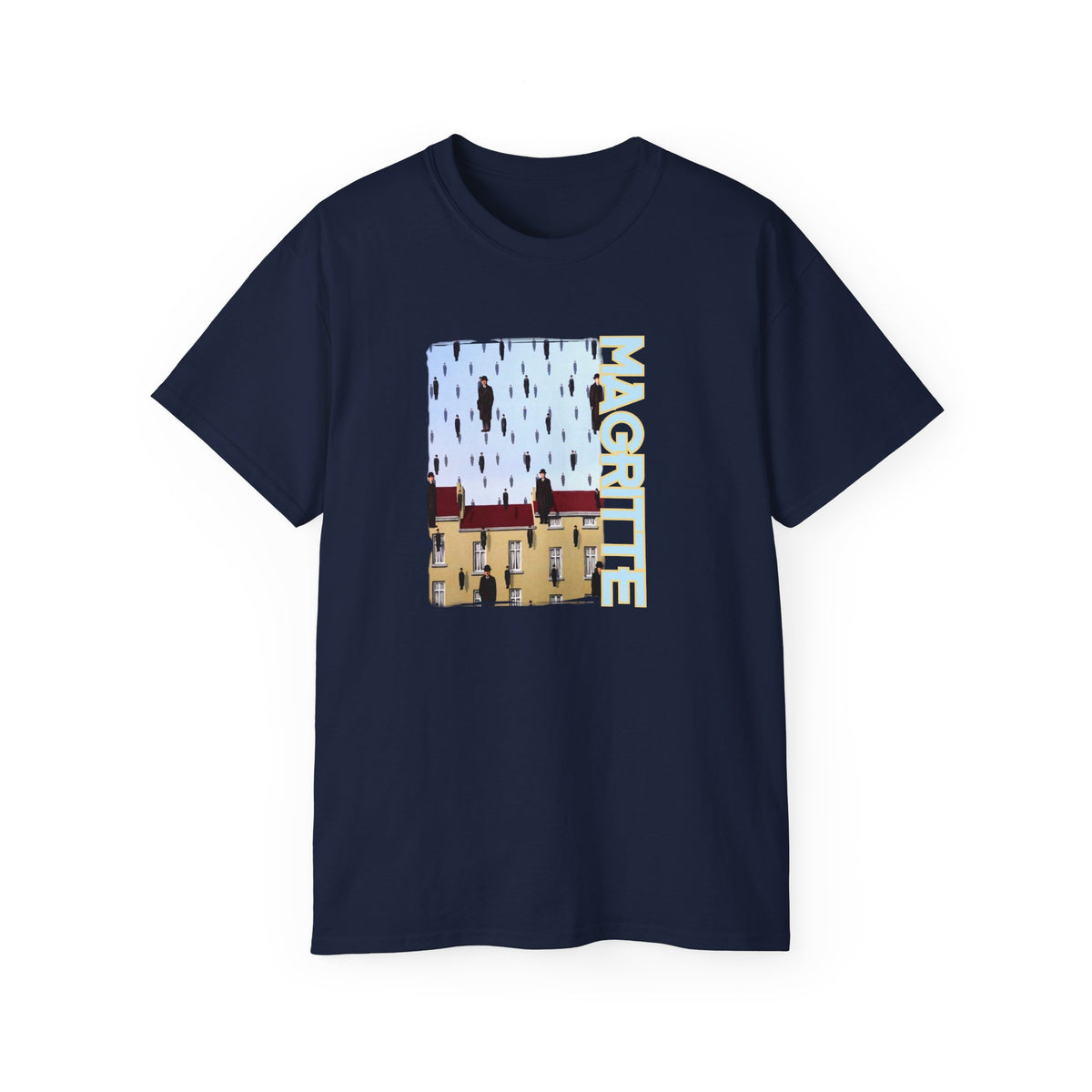 Magritte 'Golconda 1953'  Raining men. Surrealist Art print on  thicker feel soft cotton T shirt.