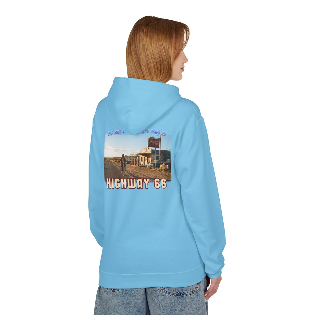 Hoodie — Vintage 'Highway 66' Road Trip on 80?20 cotton blend.
