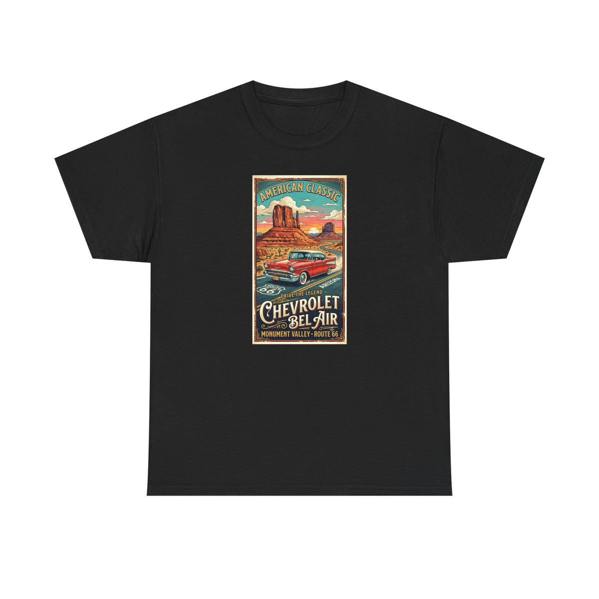 Vintage Chevrolet Bel Air poster Art print on  medium weight 100% cotton T shirt.