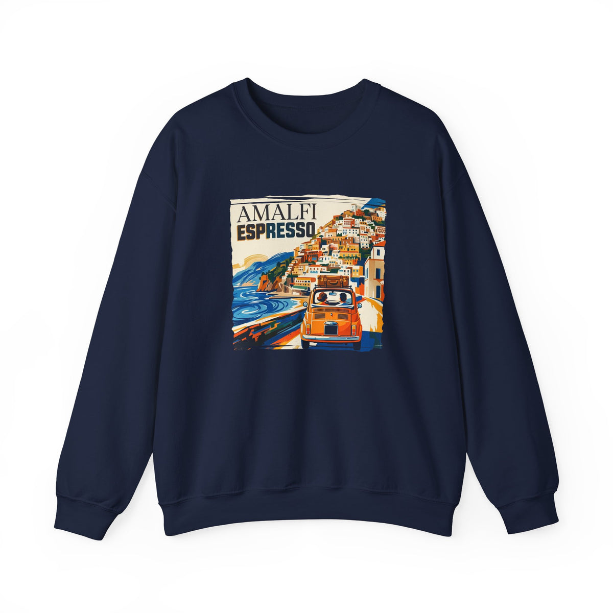 'Amalfi Espresso' pop poster Art print on  Crewneck 50/50 cotton blend Sweatshirt.