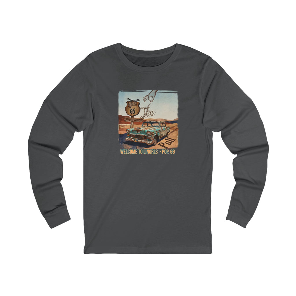 Route 66 Vintage Roadside Long Sleeve Tee — "Welcome to LINORLS" Graphic Art print on ring spun cotton.