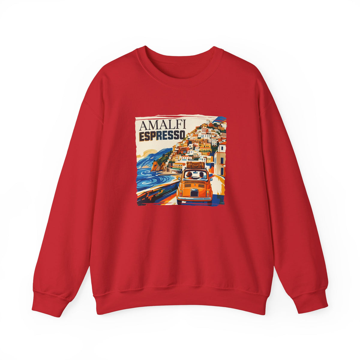 'Amalfi Espresso' pop poster Art print on  Crewneck 50/50 cotton blend Sweatshirt.