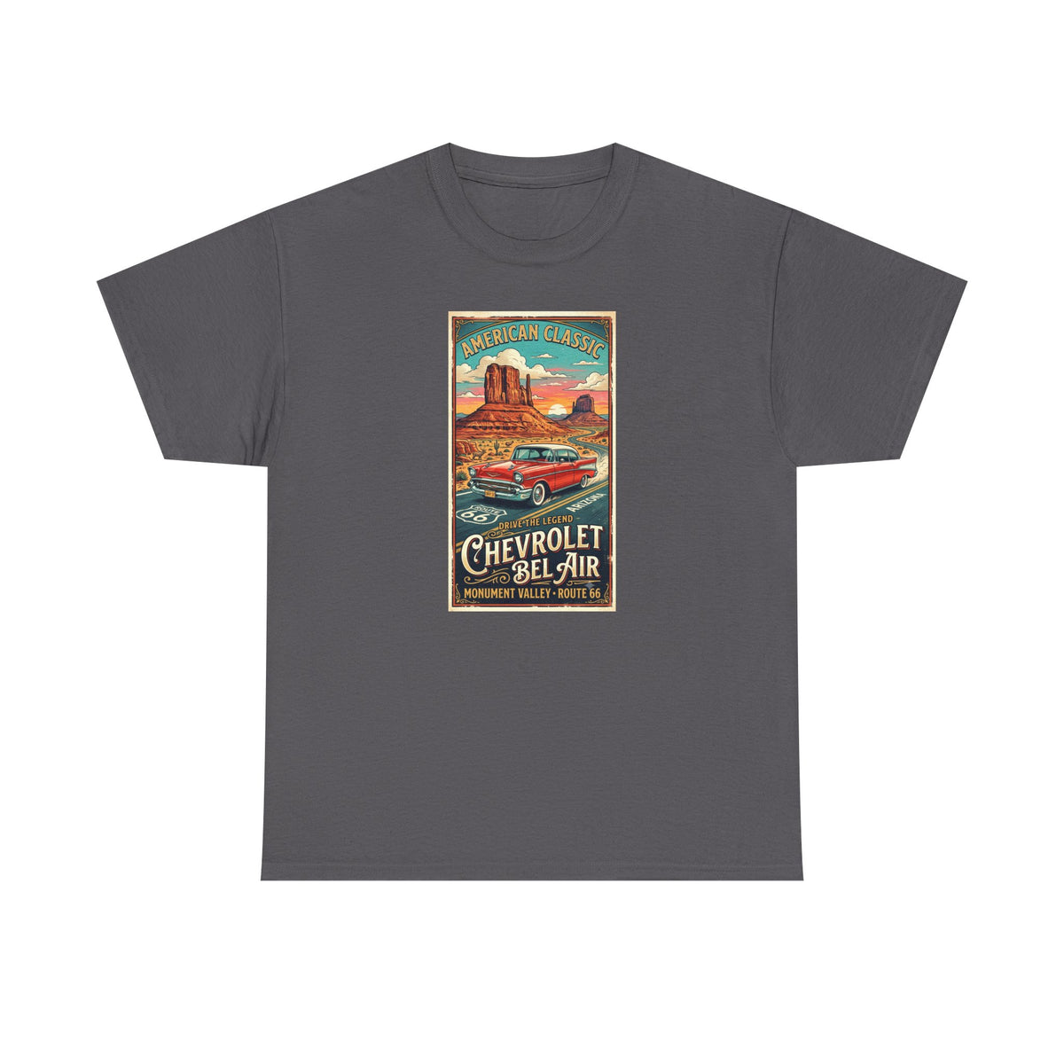 Vintage Chevrolet Bel Air poster Art print on  medium weight 100% cotton T shirt.