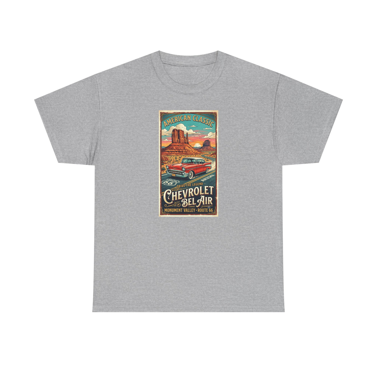 Vintage Chevrolet Bel Air poster Art print on  medium weight 100% cotton T shirt.