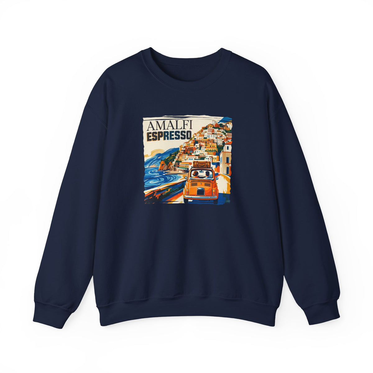 'Amalfi Espresso' pop poster Art print on  Crewneck 50/50 cotton blend Sweatshirt.