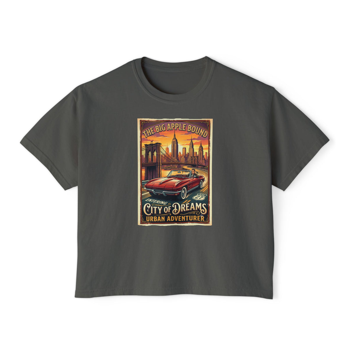 'City of Dreams' Vintage Car Tee — Women's Boxy 100% cotton style T shirt