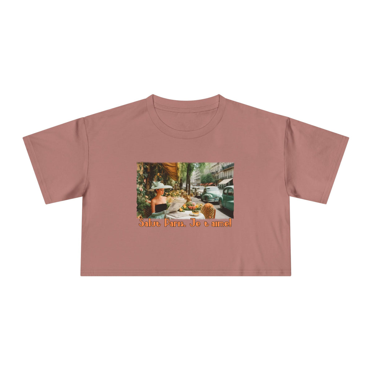 T-shirt court Vintage Paris Café – Imprimé d'art « Salut Paris, Je t'aime ».