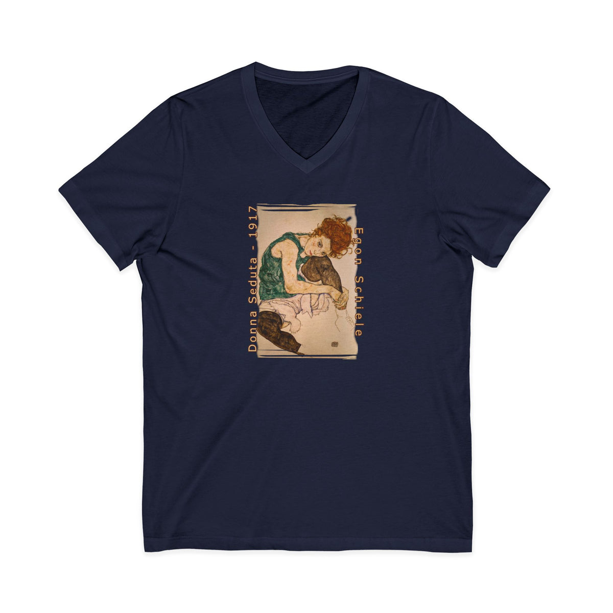'Egon Schiele'  Art print on lightweight 100% cotton V-Neck Tee — A Naughty Girl art print.