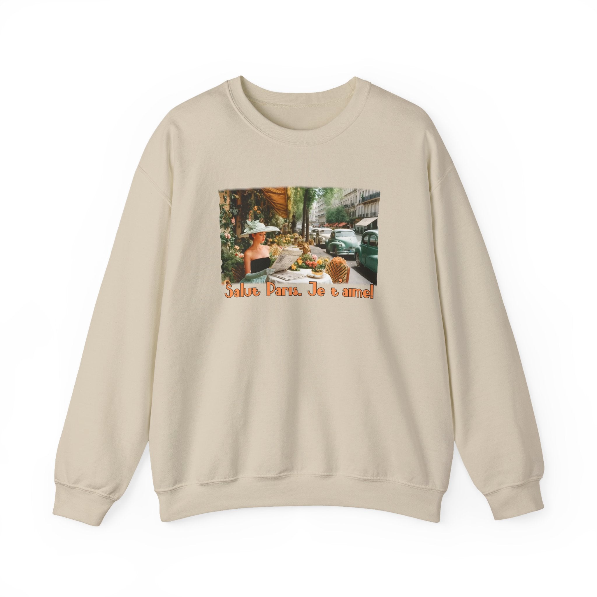 Vintage Paris Café Sweatshirt — "Salut Paris. Je t'aime" Retro Art print Crewneck