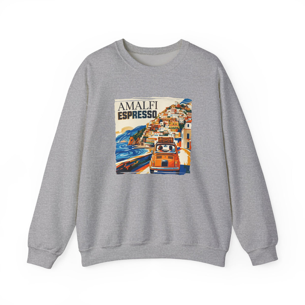 'Amalfi Espresso' pop poster Art print on  Crewneck 50/50 cotton blend Sweatshirt.
