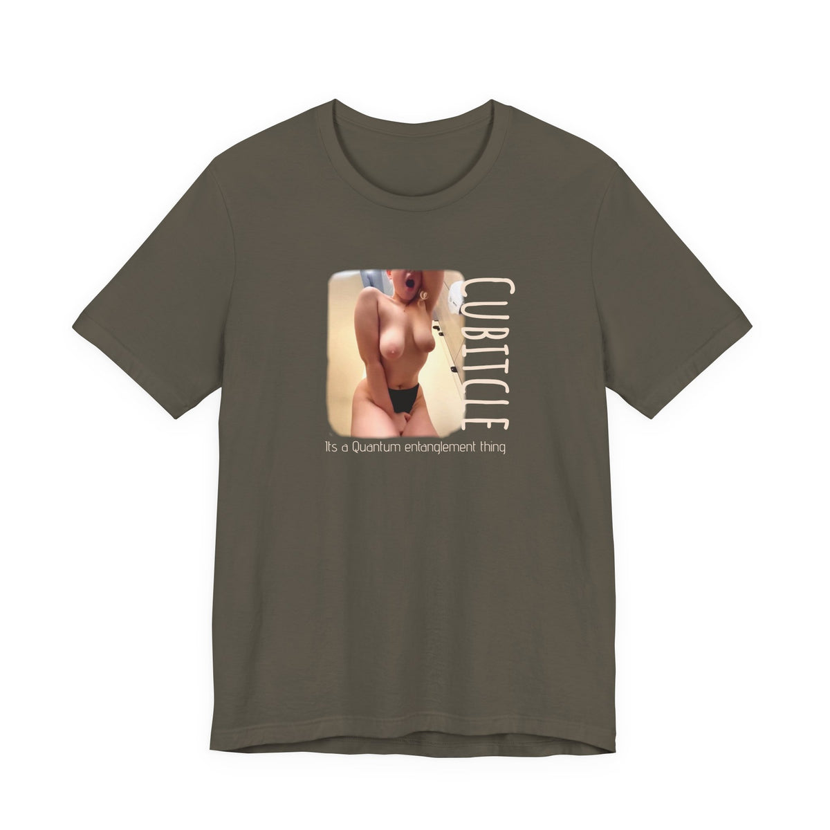 Unisex Jersey Short Sleeve Tee with Cubitcle Quantum nude.