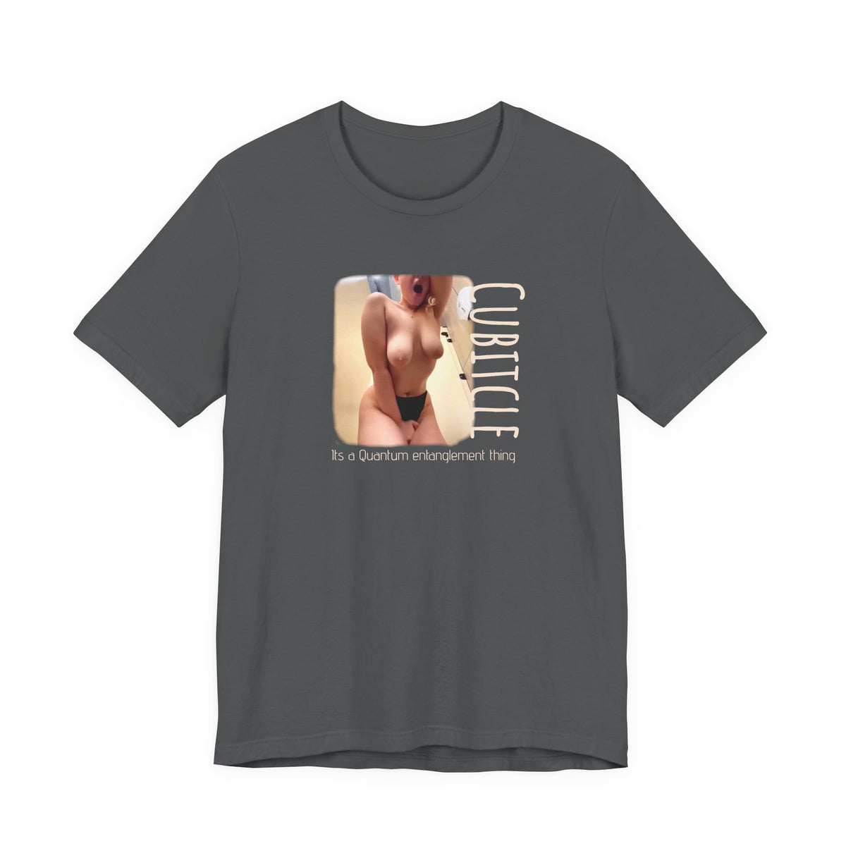 Unisex Jersey Short Sleeve Tee with Cubitcle Quantum nude.