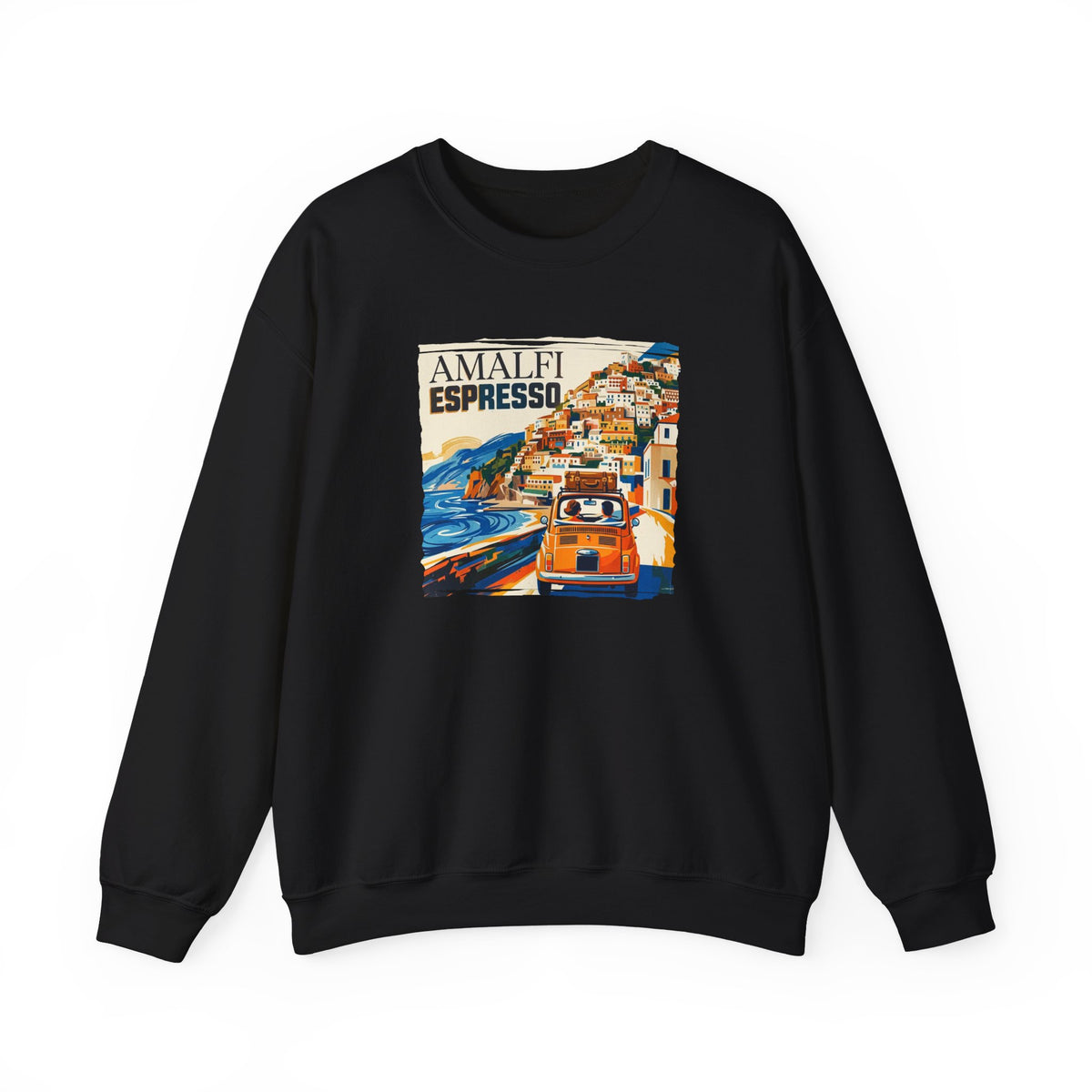 'Amalfi Espresso' pop poster Art print on  Crewneck 50/50 cotton blend Sweatshirt.